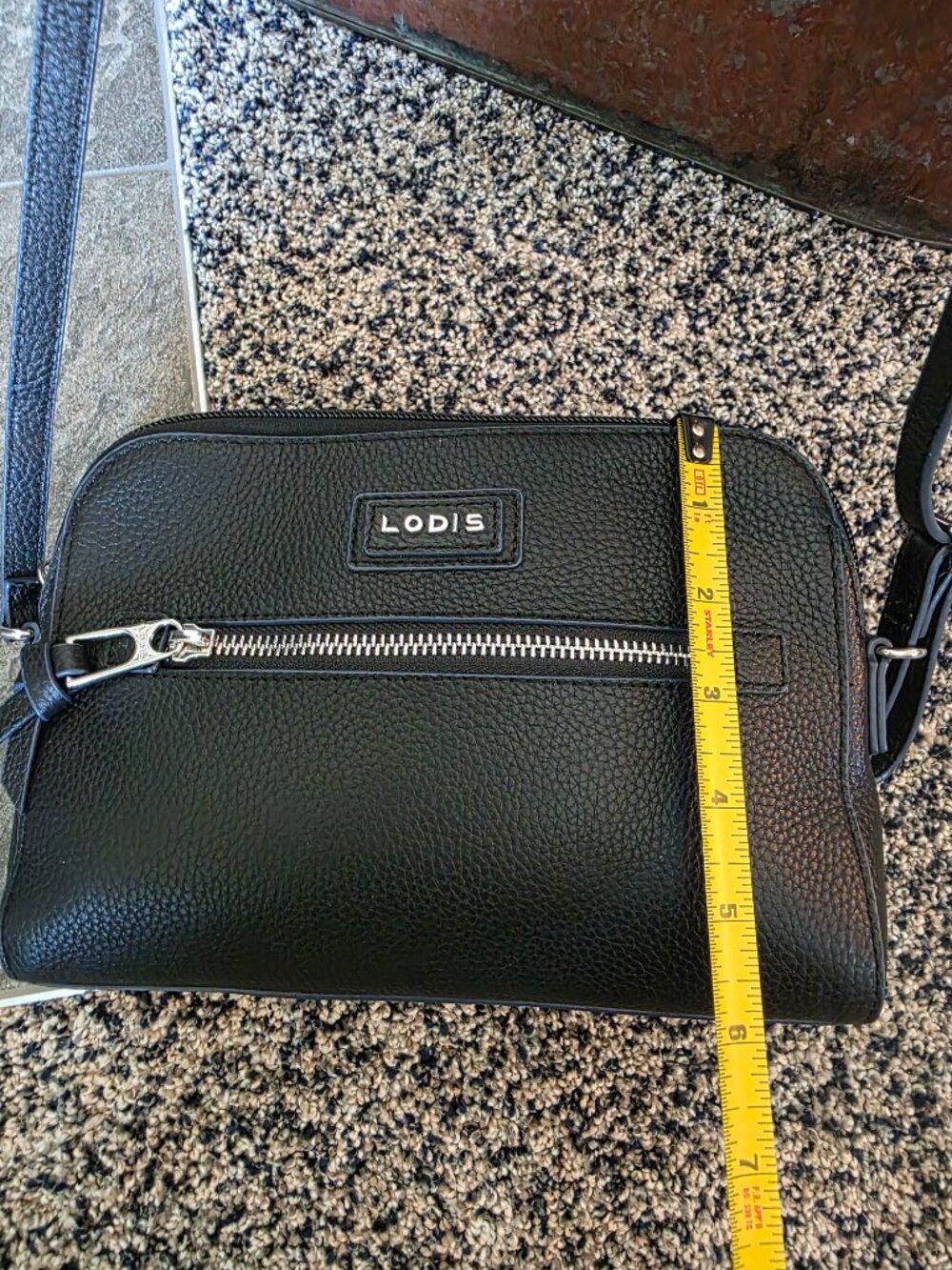 Lodis Charlotte Pebbled Leather Small Crossbody Bag Black Purse - Picture 9 of 9